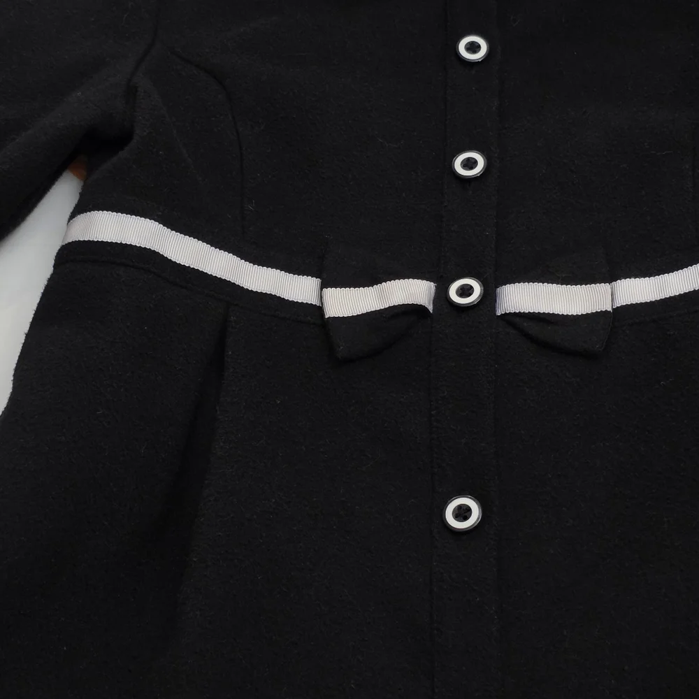 Girls Gymboree Olivia Pig Black Fashion Coat with White Accents Size Large 10/12